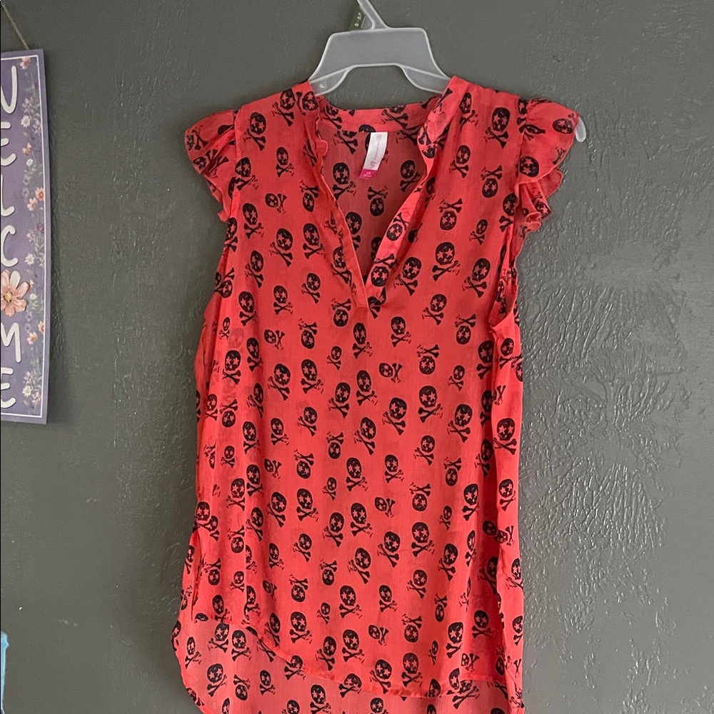 Red Skull Print Women's Top